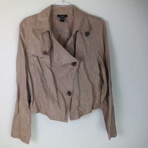 Alfani Tan Trench Coat Cropped Linen Metallic Glaze Lagenlook Size 12